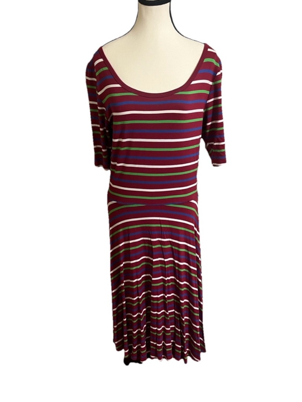 LuLaRoe Dress Sz XL NICOLE Striped Print A-Line/Fit&Flare Mid Length Sleeves